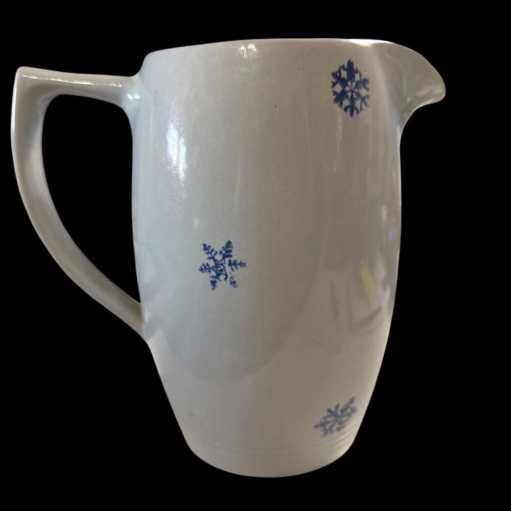 Gray Stoneware Snowflake Patterned 44 Ounce 8 Inch Tall Pitcher Marked 386